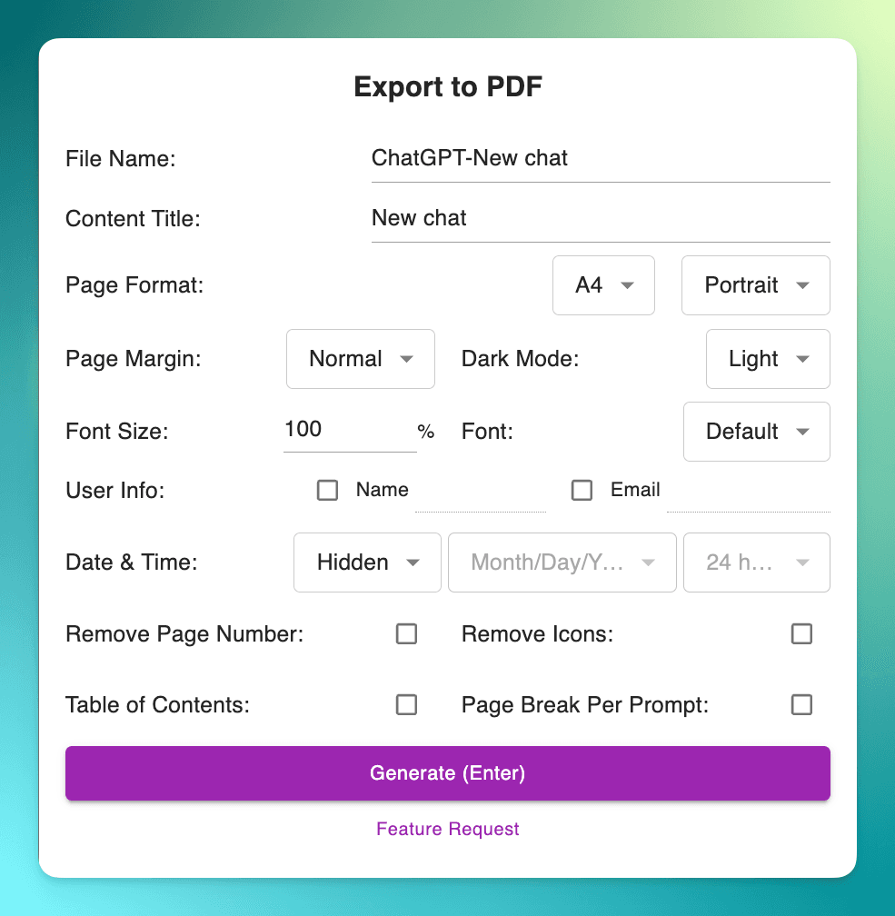 Finestra Impostazioni PDF