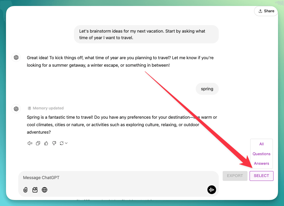 click select button to choose what to export